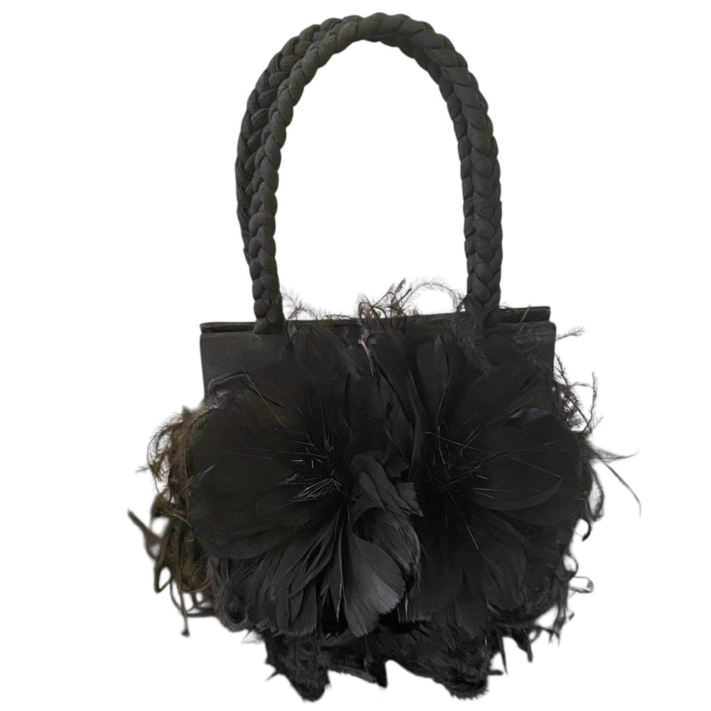 Mother Plucker Small Purse 100% Silk Feather Flower Black Flapper Evening Bag